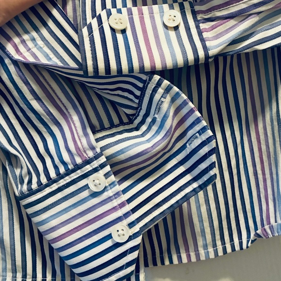 Blue-Purple Striped Button Down Blouse - Picture 4 of 9